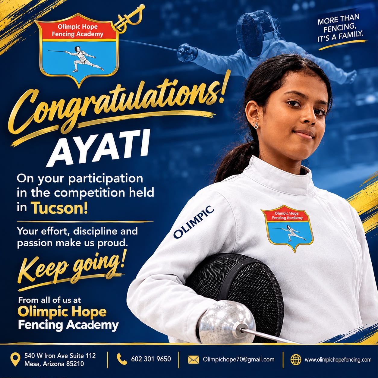 Celebrating Ayati’s Fencing Journey: Dedication, Discipline, and Passion in Tucson